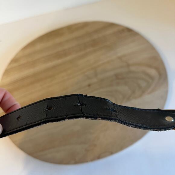 Vintage 90s USA Made Blue Black Genuine Leather Double Gold Buckle Belt Size XL - Picture 4 of 12